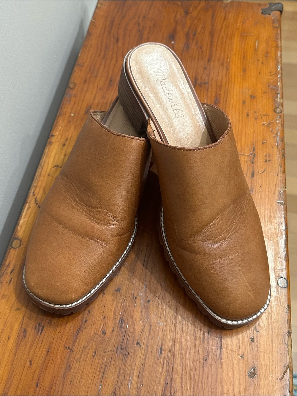 Madewell Mindy Lugsole Brown Leather Mules